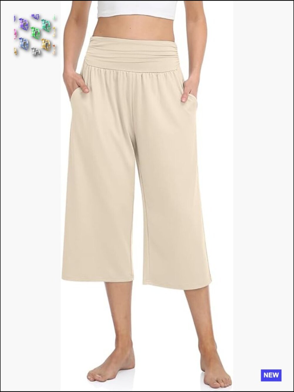 Womens Capris Lounge Yoga Pajama Cropped Pants Casual Wide Leg with Pockets
